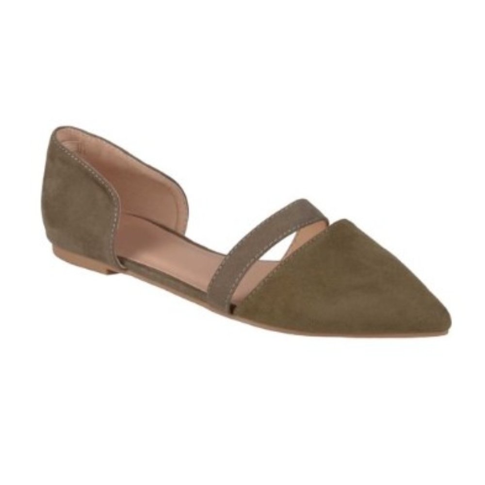 Journee Collection Nita 10M Flats Pointed Toe Olive Faux Suede NIB new - Picture 2 of 12
